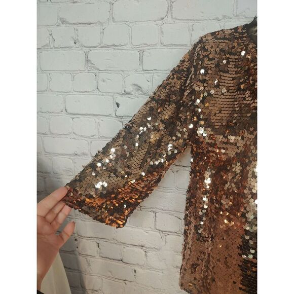 Mona B Women's Size Small Copper Sequined Blouse - Picture 3 of 6